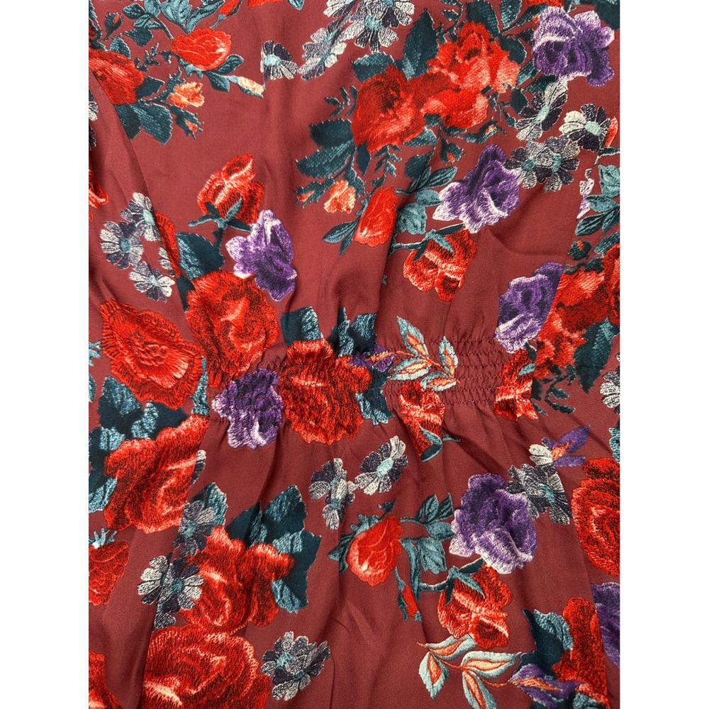 NY Collection Womens Bohemian Floral V-Neck Blouse Burgundy Red Purple XL NWT - Picture 13 of 14